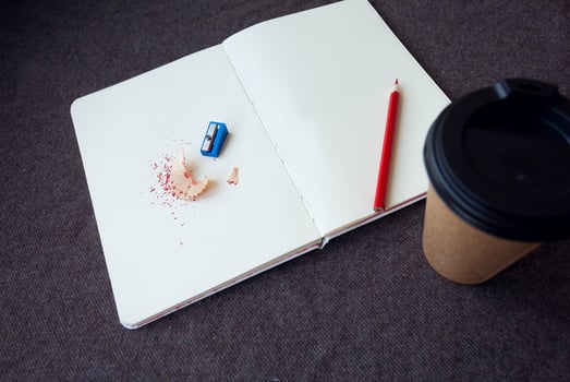 Pencil, notebook and paper coffee cup photo