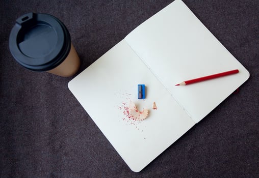 Pencil, notebook and paper coffee cup photo