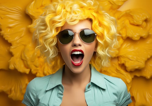AI generated Woman with modern hairstyle with sunglasses, in studio background. photo