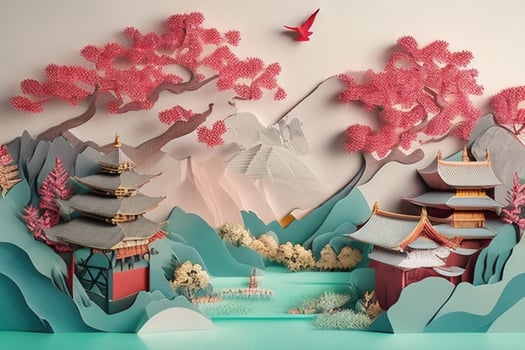 AI generated Paper cut style Chinese nature and landscape. Pro Photo