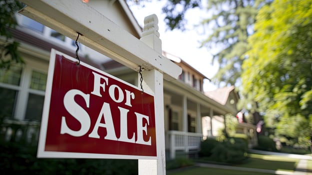 AI generated Home for Sale Sign in Front of House photo