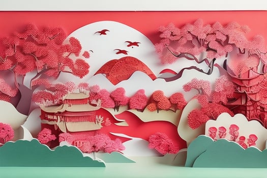 AI generated Paper cut style Chinese nature and landscape. Pro Photo