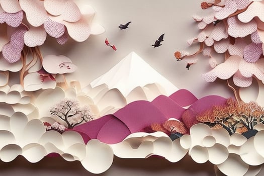 AI generated Japanese nature and landscape paper cut. Pro Photo
