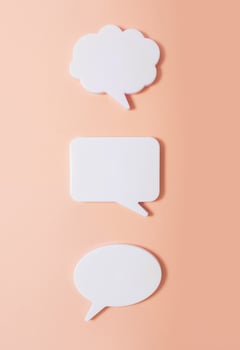 Clouds of dialogue. Form for letter or text. Thought concept. Chat icons on a light background. 3D visualization. 3D image. Copy space. photo