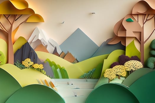 AI generated nature and landscape background paper cut style. Pro Photo