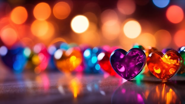 AI generated Hearts on blurred Background banner. Bokeh wallpaper. Love Concept. photo