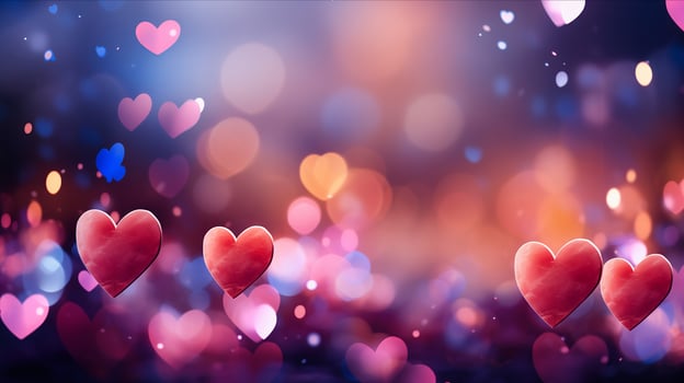 AI generated Empty Space. Hearts on blurred Background banner for Mother's Day, Valentine's Day. Love Concept. photo