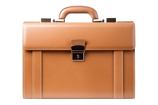 AI generated brown leather briefcase isolated on white background, front view, neural network generated image photo