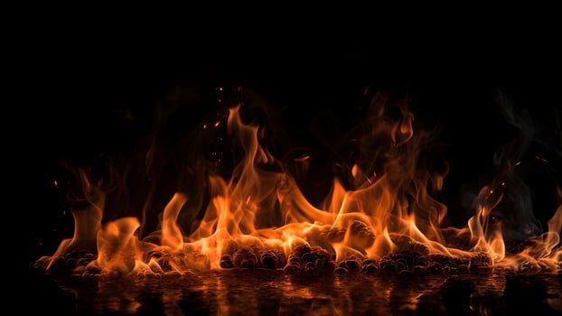 AI generated orange flames and smoke on black background, neural network generated image photo
