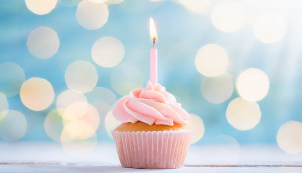 AI generated Sweet dessert cupcake decorated, birthday concept card photo