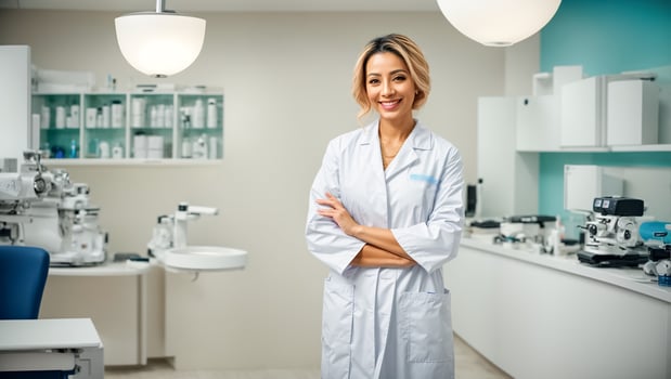 AI generated Beautiful smiling woman doctor in clinic photo