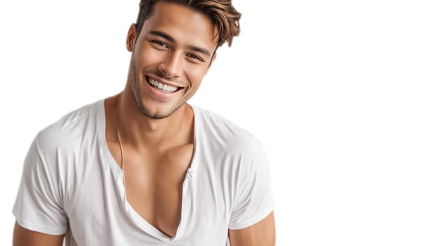 AI generated Happy young guy in a white T-shirt isolated photo