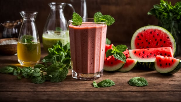 AI generated Watermelon and mint smoothie in the kitchen photo