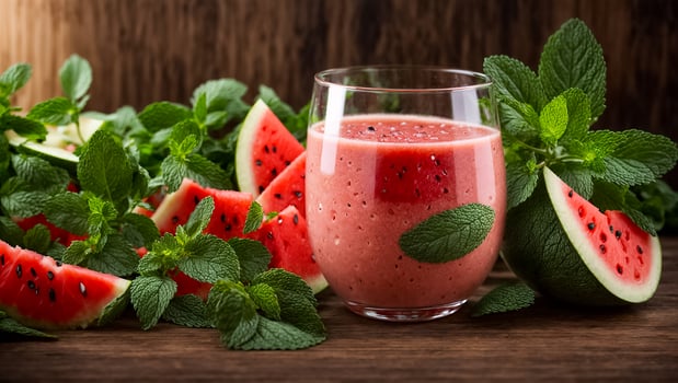 AI generated Watermelon and mint smoothie in the kitchen photo