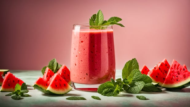AI generated Watermelon and mint smoothie in the kitchen photo
