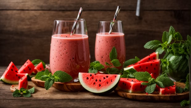 AI generated Watermelon and mint smoothie in the kitchen photo