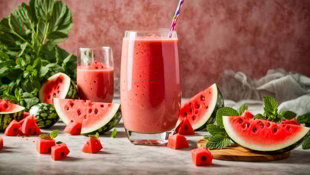 AI generated Watermelon and mint smoothie in the kitchen photo
