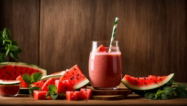 AI generated Watermelon and mint smoothie in the kitchen photo