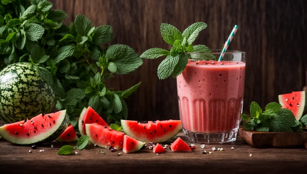 AI generated Watermelon and mint smoothie in the kitchen photo