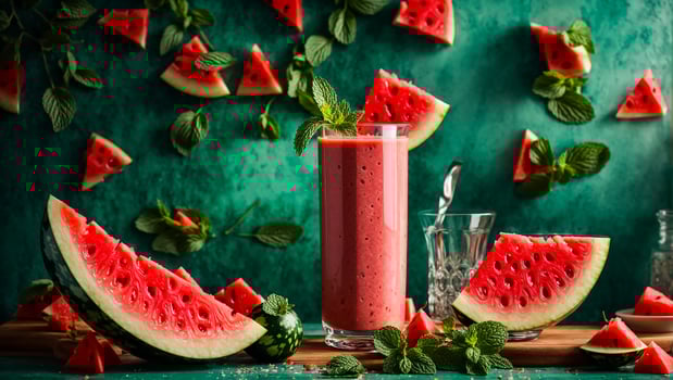 AI generated Watermelon and mint smoothie in the kitchen photo
