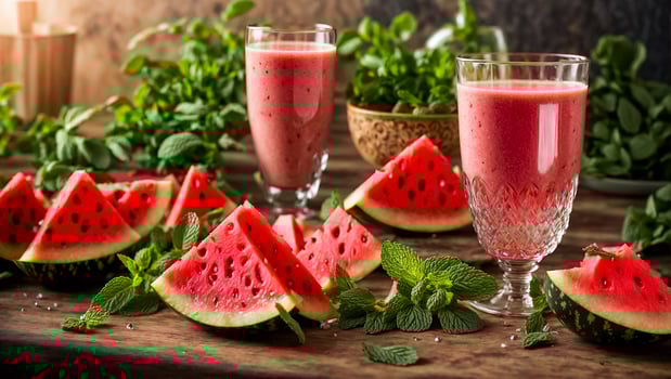 AI generated Watermelon and mint smoothie in the kitchen photo