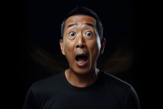AI generated Surprised Asian man on black background. Neural network generated photorealistic image. photo