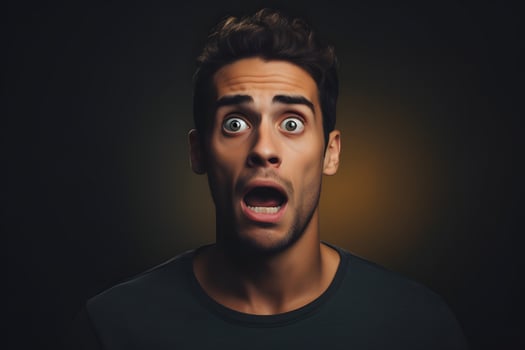 AI generated Surprised young adult Caucasian man on black background. Neural network generated photorealistic image. photo
