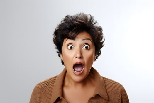 Surprised Latin American woman on black background. Neural network generated photorealistic image. photo