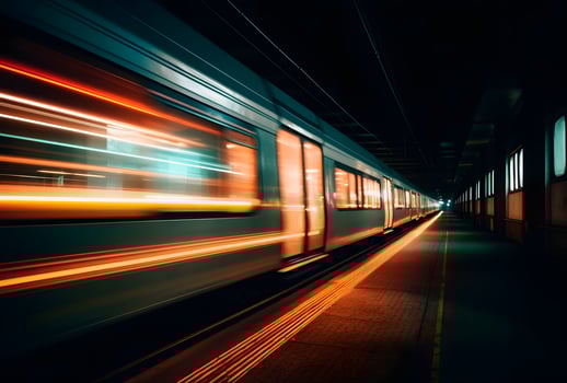 AI generated A beautiful long exposure of a train passing by at the underground station photo
