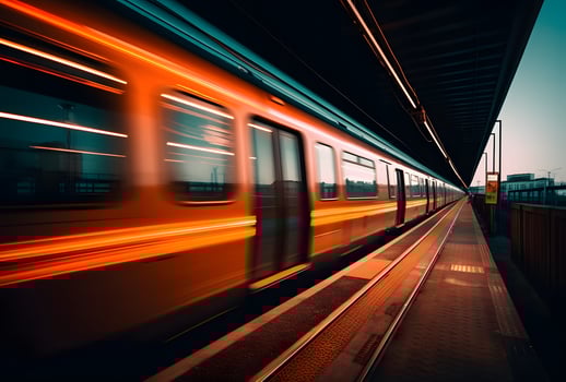 AI generated A beautiful long exposure of a train passing by at the underground station photo