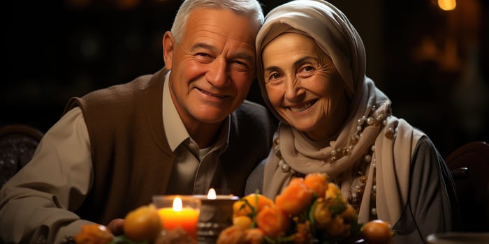 AI generated Happy and Romantic Old Muslim Couple. Generative Ai photo