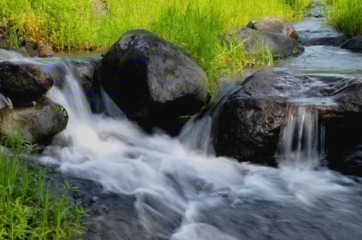 Medium boulder cause strong water flow photo
