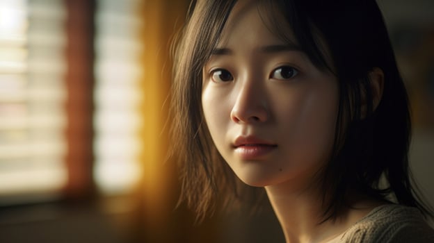 AI generated Expression innocent attractive asian woman ai generated portrait image copy space photo