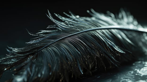 AI generated Black Feather with Water Droplets in Macro Detail photo