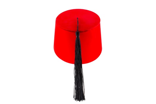 Red hat fez isolated on white background photo