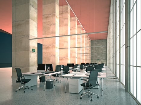 Interior of modern office hall with concrete floor photo