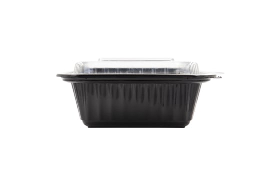 Plastic Food Packaging Tray With Clear Plastic Cover isolated on white background photo