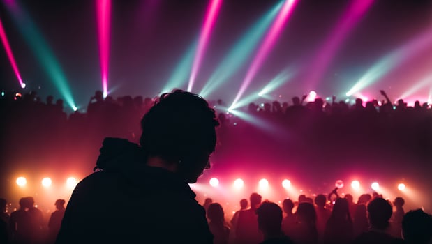 AI generated Silhouettes of people at a disco photo