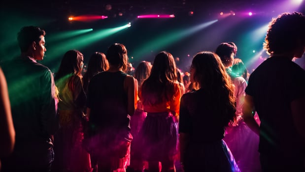 AI generated Silhouettes of people at a disco photo