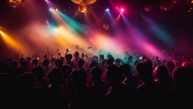 AI generated Silhouettes of people at a disco photo