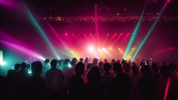 AI generated Silhouettes of people at a disco photo