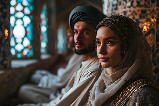 AI generated Portrait of a Middle Eastern Muslim Couple in Traditional Dress. Generative Ai photo