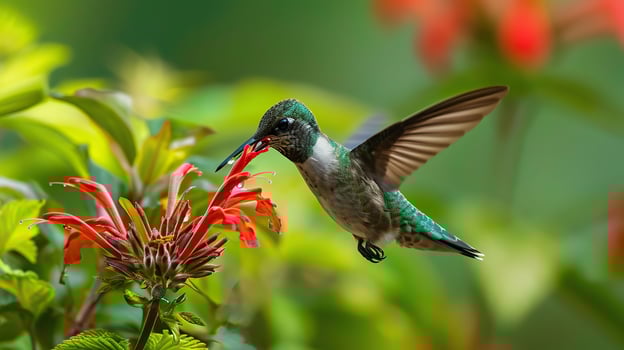 AI generated A hummingbird sips nectar. photo
