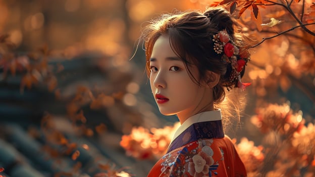 A Korean Woman Has a Nice Hairstyle with High Quality Fashion Photography of Trendy Clothes photo