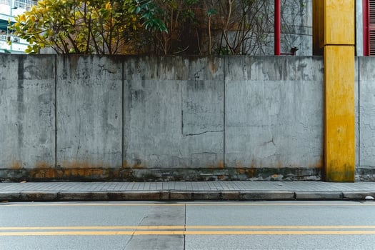 AI generated street wall background ,Industrial background, empty grunge urban street with warehouse brick wall. generative ai. photo