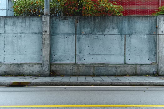 AI generated street wall background ,Industrial background, empty grunge urban street with warehouse brick wall. generative ai. photo