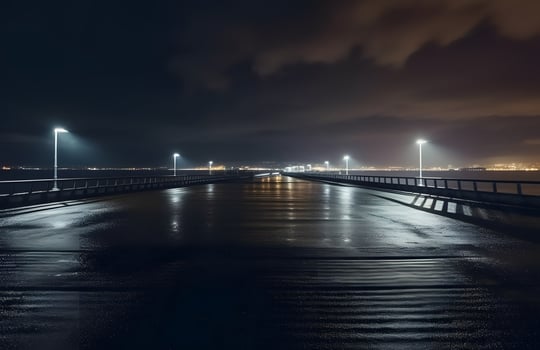 AI generated Night city view and bridge in dark atmosphere photo