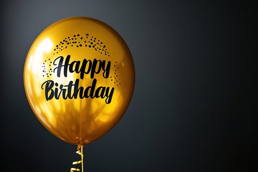 AI generated Generative AI, golden balloon with congratulation, Happy Birthday, black background photo