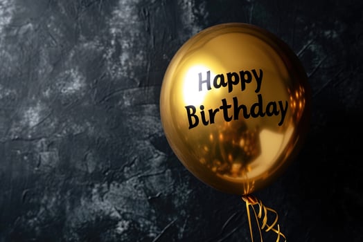 AI generated Generative AI, golden balloon with congratulation, Happy Birthday, black background photo