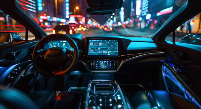 AI generated Autonomous self-driving smart car on the streets of the city powered by AI technology photo